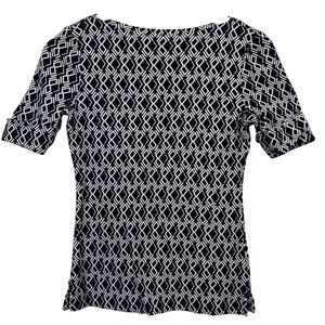 Lauren Ralph‎ Lauren Womens Top Navy Blue Small Geometric 1/2 Sleeve Boatneck